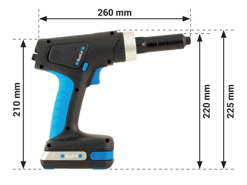 Аккумуляторный заклепочник E-005 для вытяжных заклепок диаметром от 2,5 до 5,0 мм. 