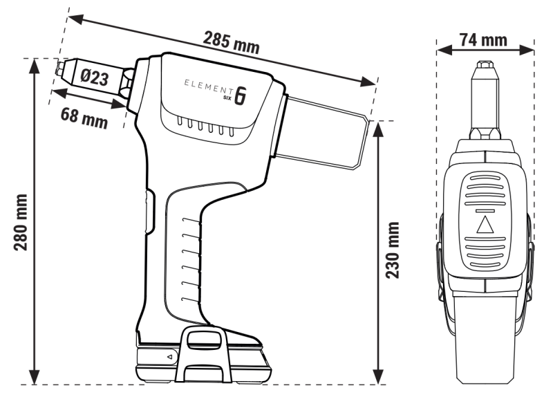 Заклепочник аккумуляторный  E-6 для вытяжных заклепок диаметром от 4,8 до 6,4 мм.
